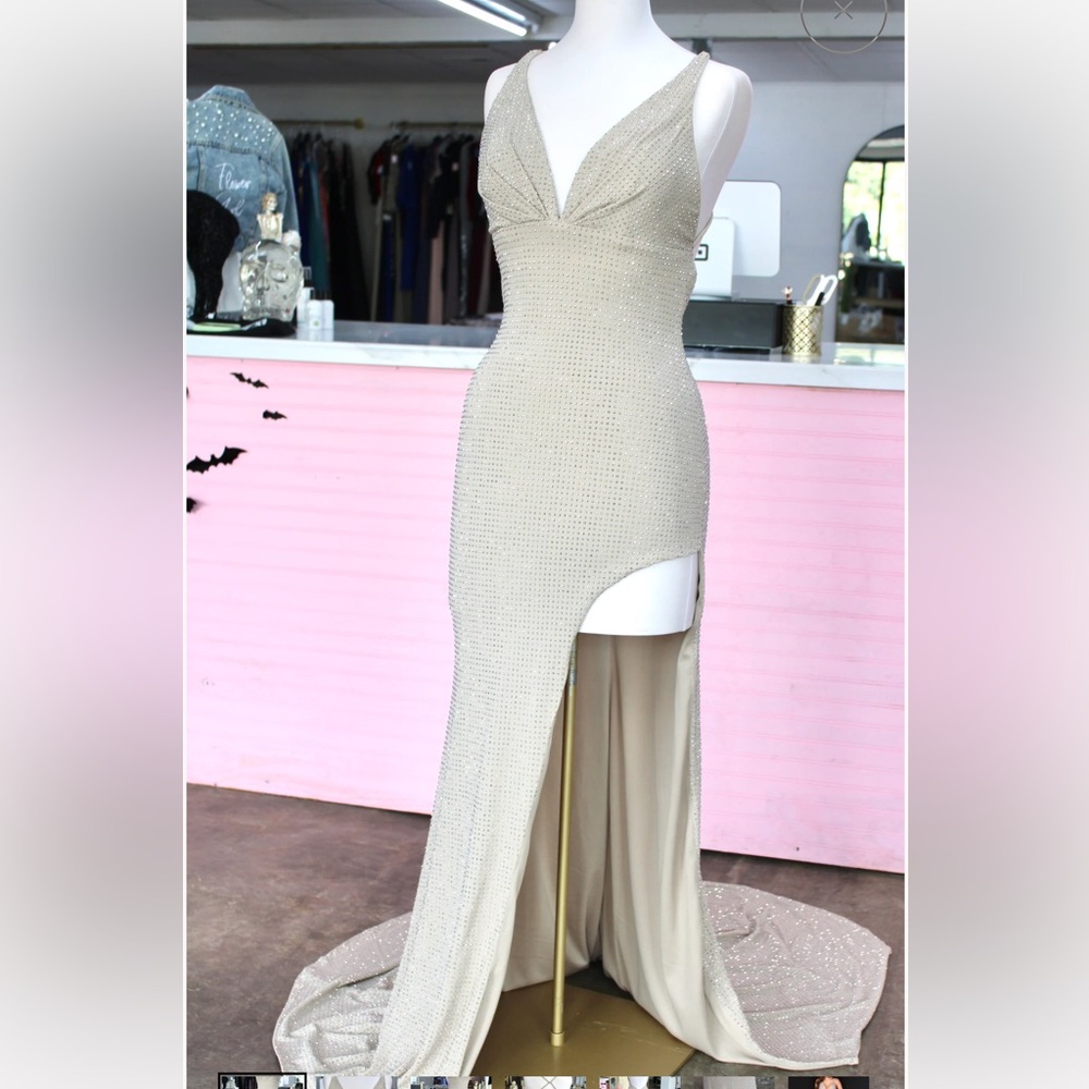 Johnathan Kayne Asymmetrical Beige Gown